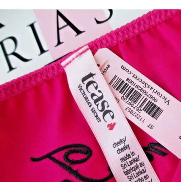 VICTORIA'S SECRET Tease Bow Tie Side Satin Cheeky Panty S M Black Pink Sexy VS - Picture 4 of 5
